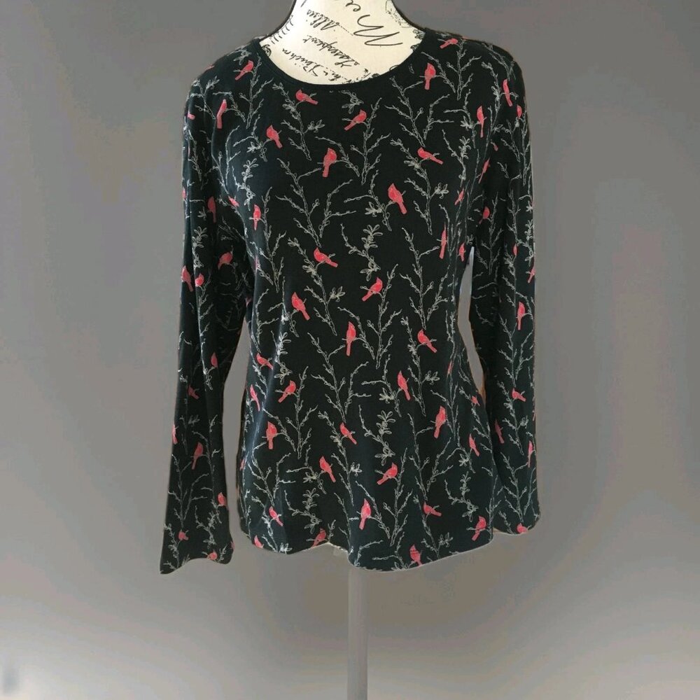 Women's Black and Red Bird Print Top